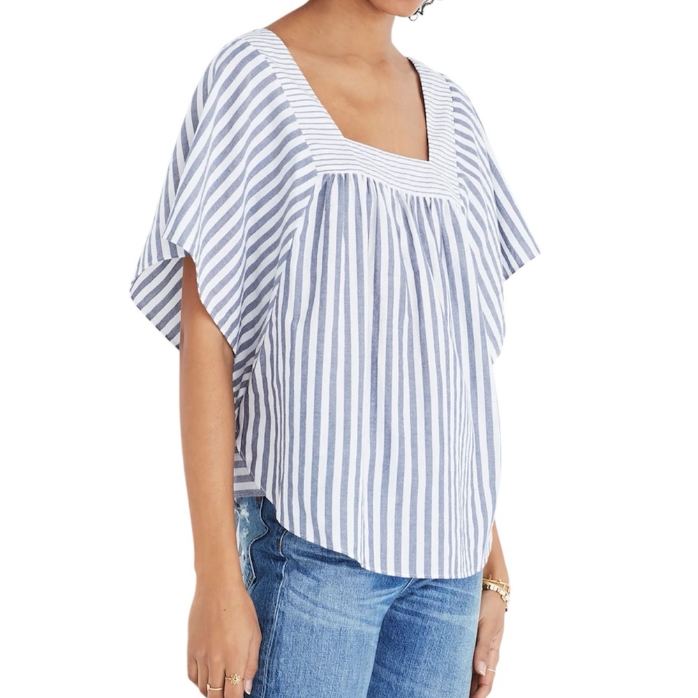 Madewell Blue White Striped Flowy Top Blouse Shirt — M